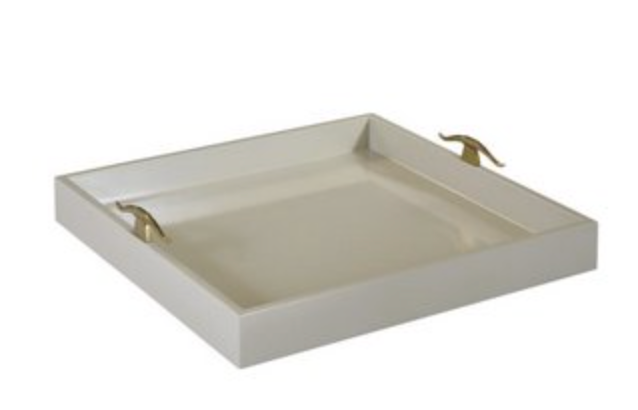Cream lacquered tray w/ brass handles