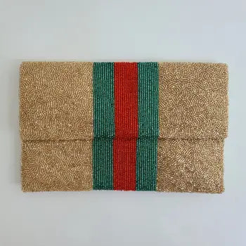 Beaded Gold w/ Red/Green Stripe Bag