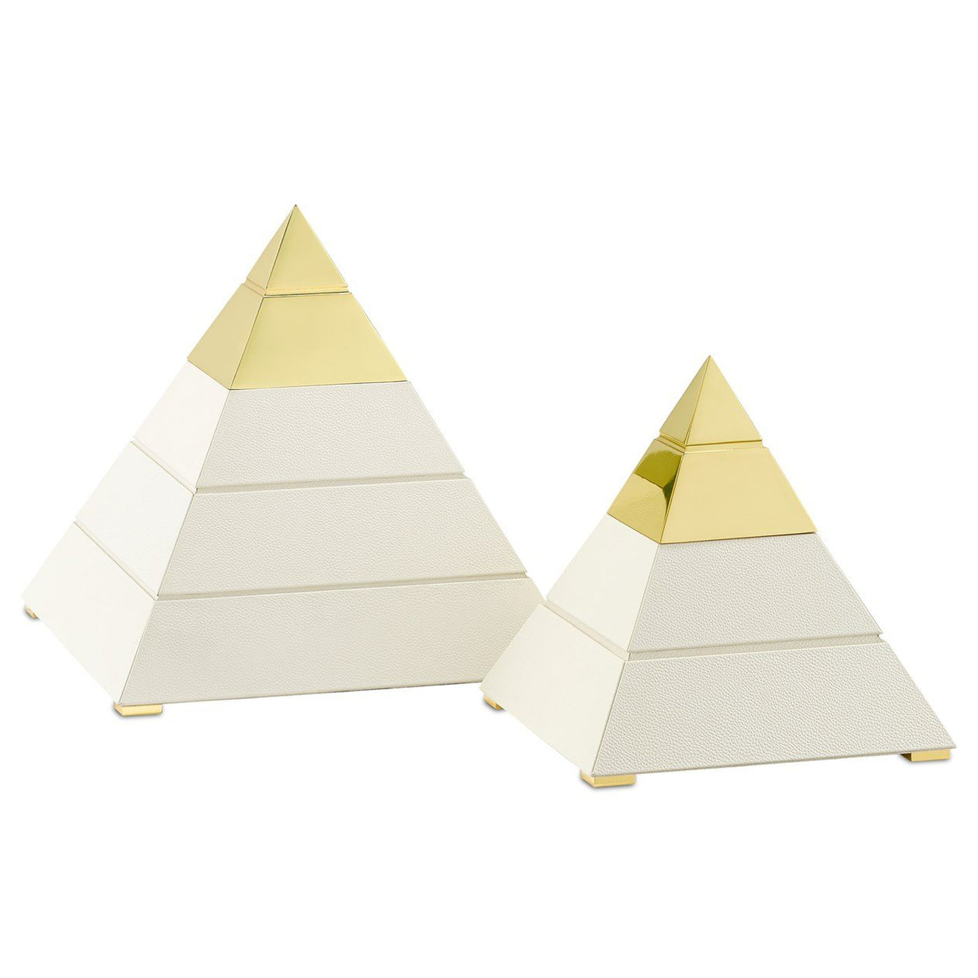White Leather Brass Pyramid w/Lid