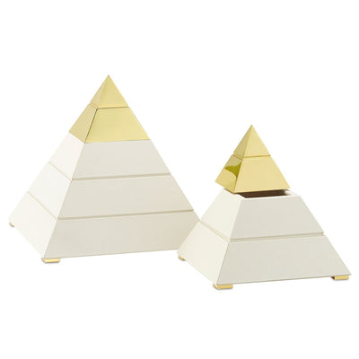 White Leather Brass Pyramid w/Lid