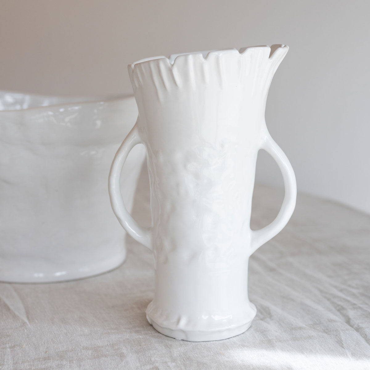 Frayed Ceramic Vase w/ DBL Handle